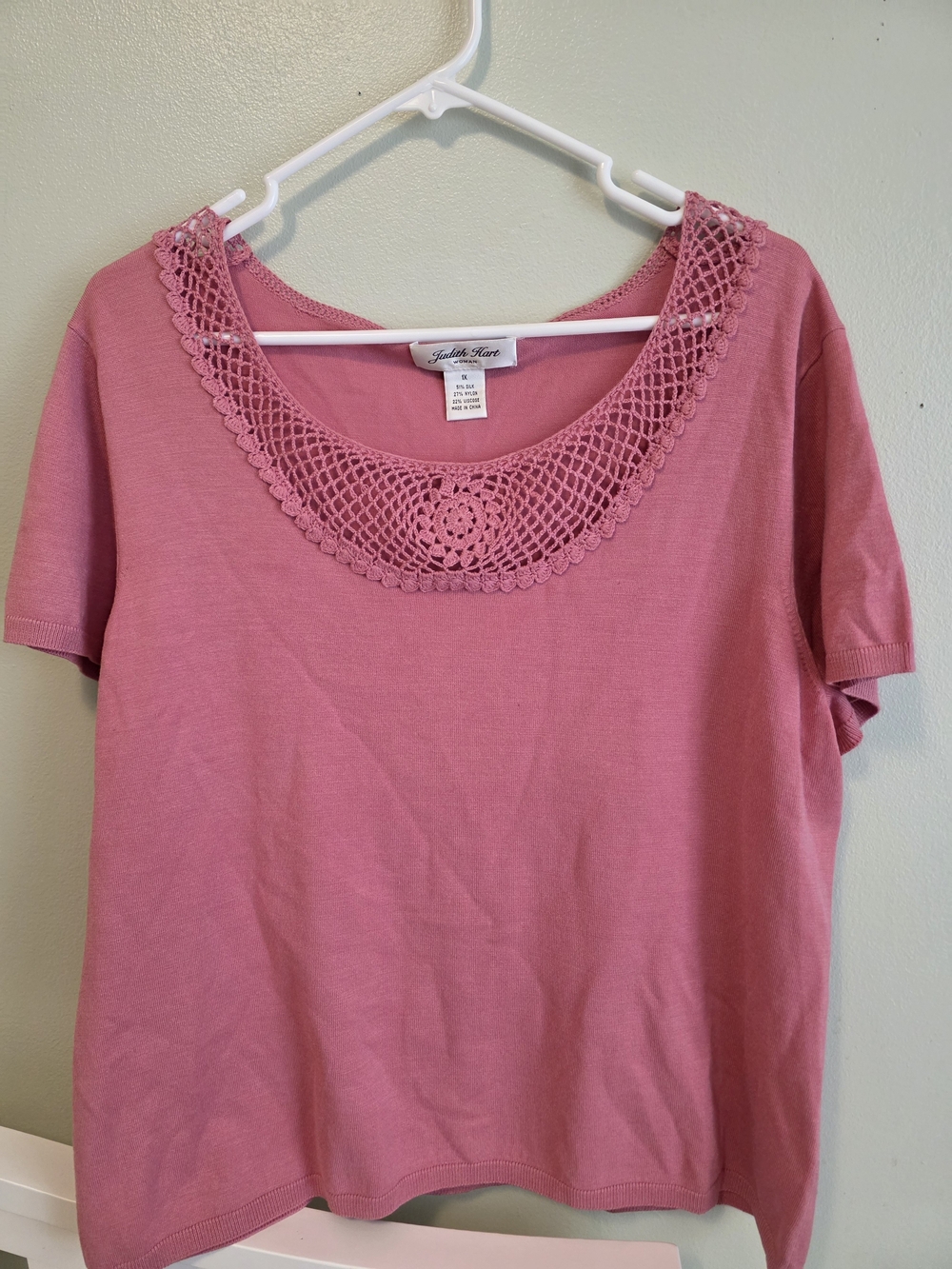 Silk Mix Crochet-Trim Short Sleeve Tee